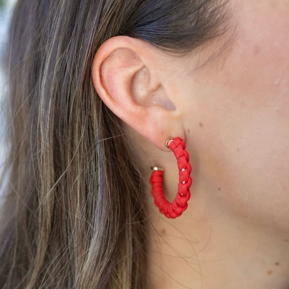 Bold Red Textured Hoop Earrings